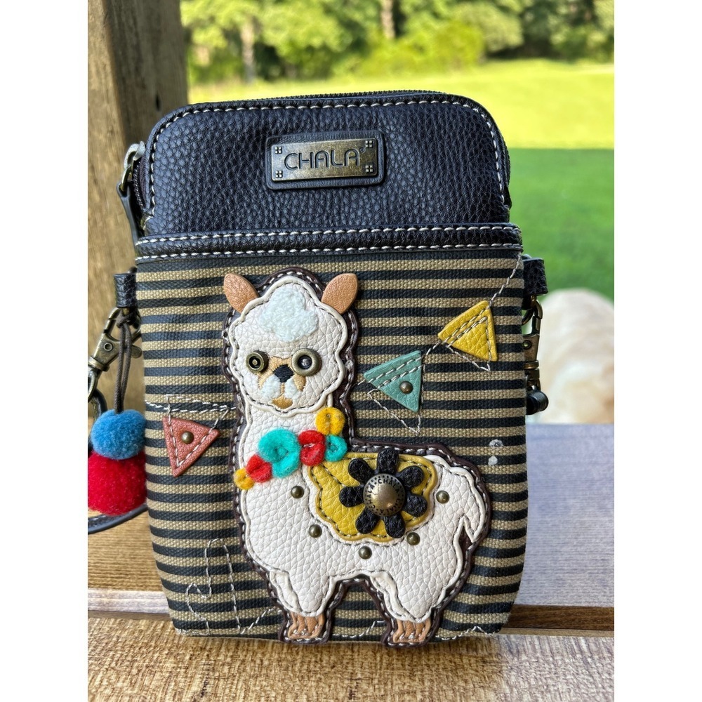 Chala Llama Alpaca Mini Crossbody Cell Phone Bag Boho Whimsical‎ Quirky Brown